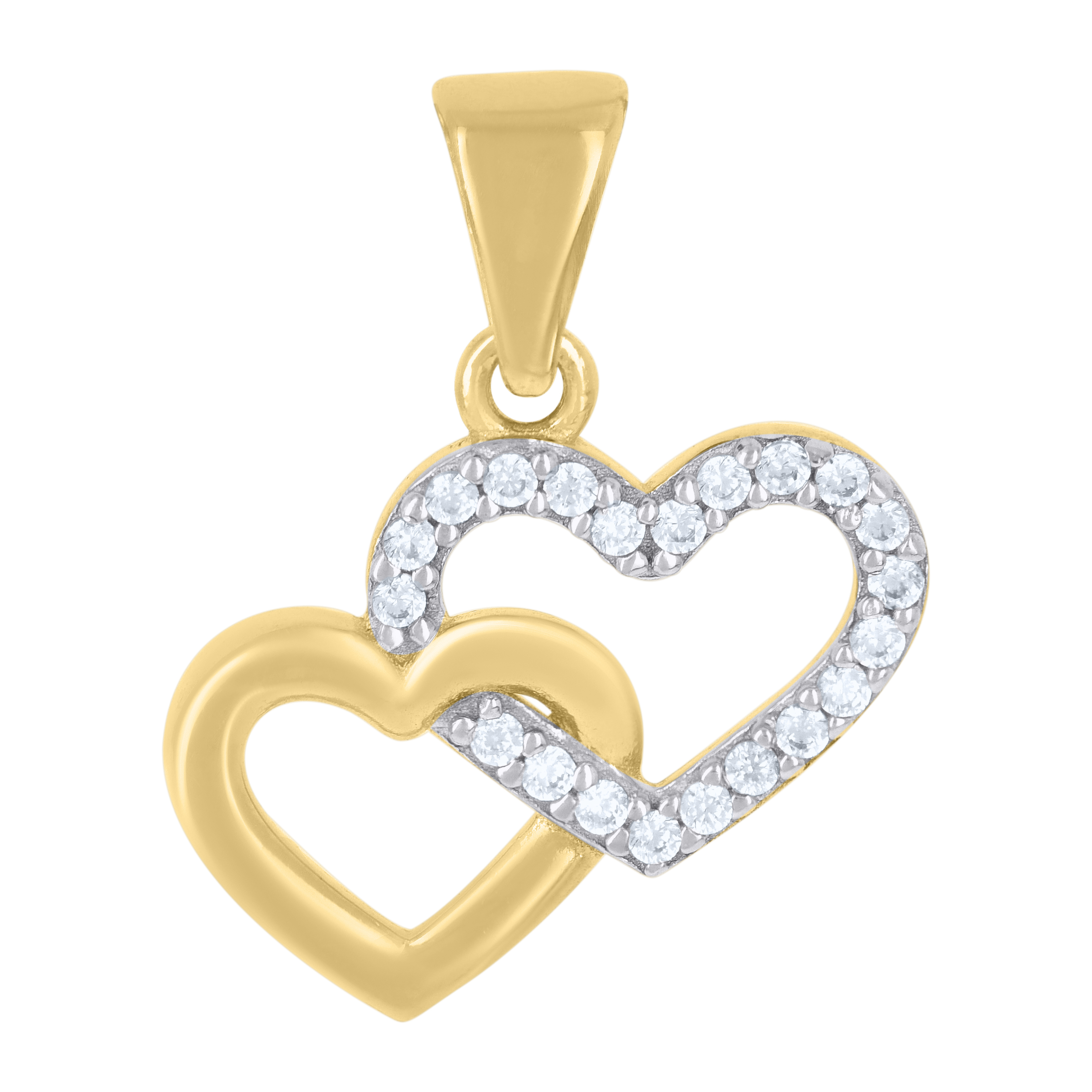 10kt 10k Two-Tone Gold Womens Cubic-Zirconia Intertwined Hearts Charm Pendant